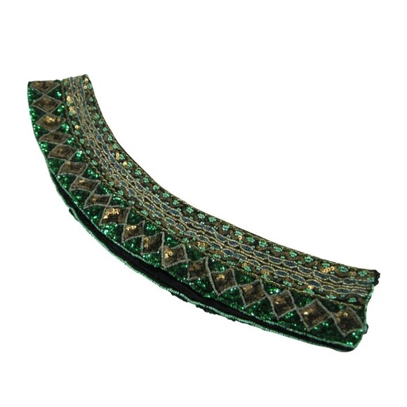 Vintage Emerald Beaded Sequin Belt Applique Statement Party Wide Boho Chic 37 in - Picture 9 of 15
